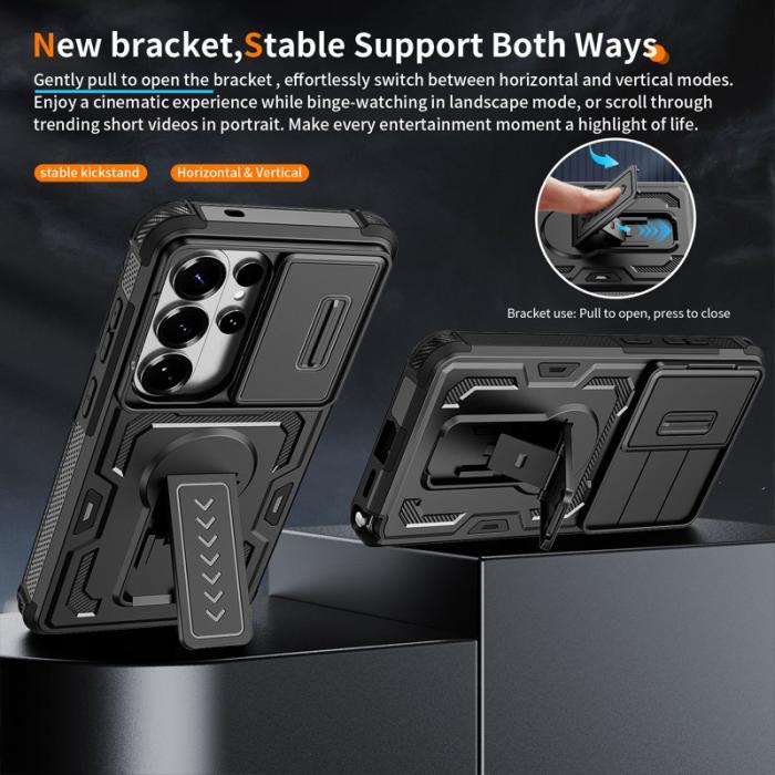 WANLONFENG - WANLONFENG Mobilskal för Samsung Galaxy S26 Ultra PC + TPU Kickstand - Svart