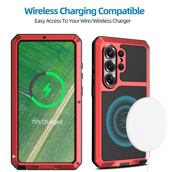 OEM - Mobilskal för Samsung Galaxy S26 Ultra Silikon + Metall - Röd