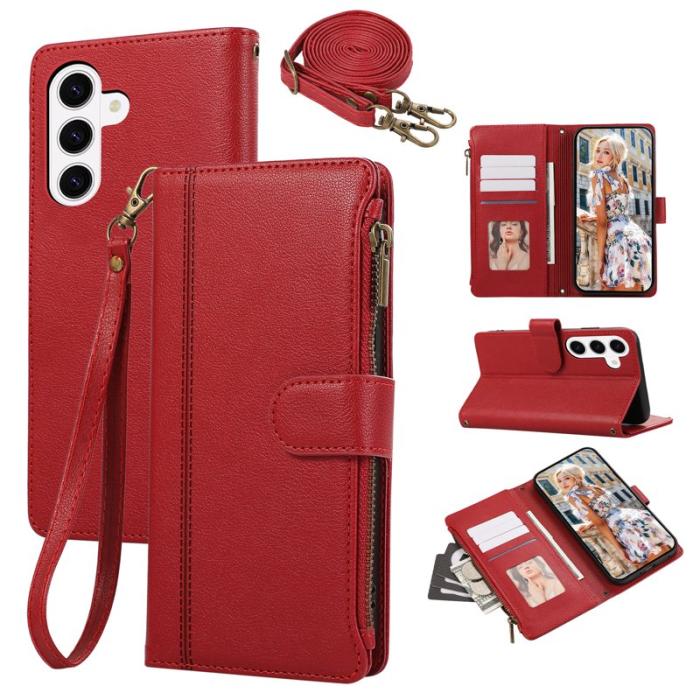 OEM - Mobilfodral för Samsung Galaxy S26 Konstläder Flera kortfack - Röd