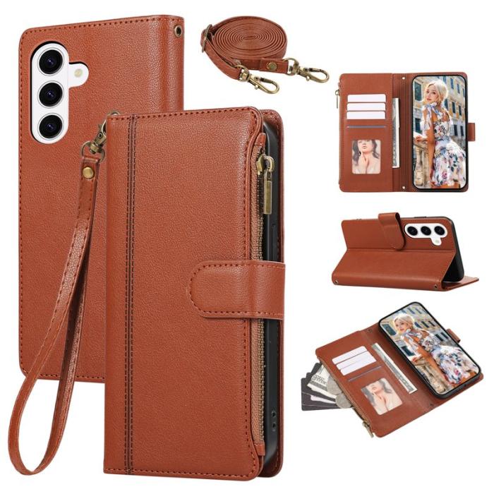 OEM - Mobilfodral för Samsung Galaxy S26 Konstläder med kortfack - Brun