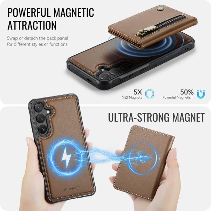 JEEHOOD - JEEHOOD Plånboksfodral för Samsung Galaxy S26 Magnetiskt Konstläder - Brun