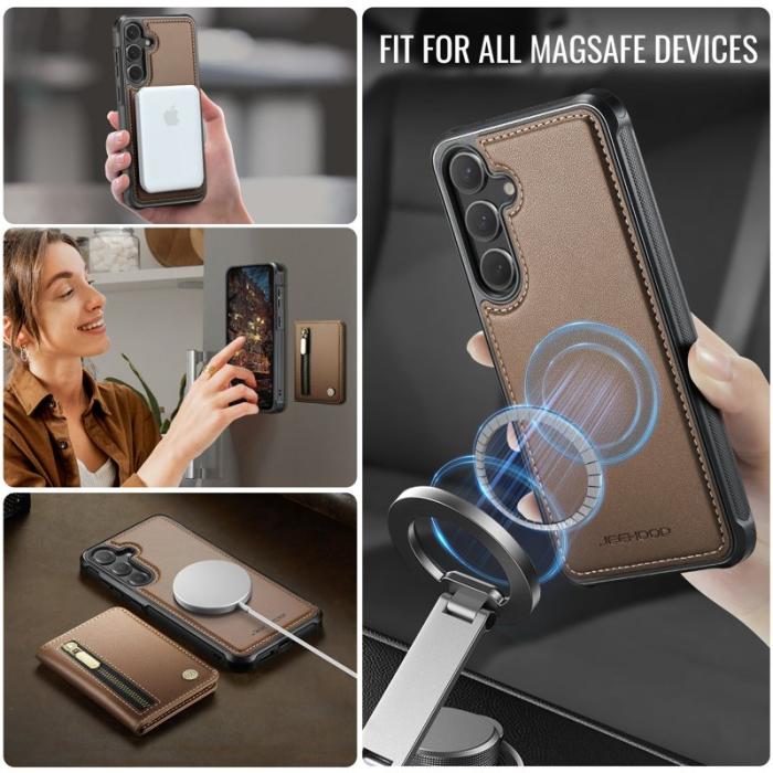 JEEHOOD - JEEHOOD Plånboksfodral för Samsung Galaxy S26 Magnetiskt Konstläder - Brun