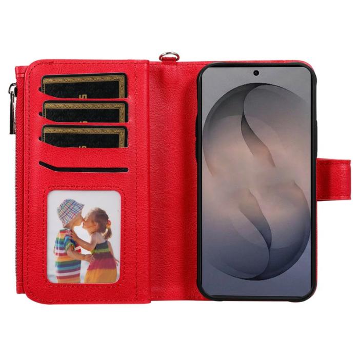 OEM - Plånboksfodral för Samsung Galaxy S26 Magnetiskt Konstläder - Röd