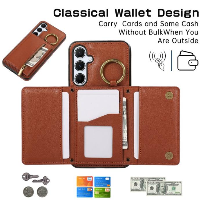 OEM - Plånboksfodral för Samsung Galaxy S26 Plus Konstläder Kickstand - Brun