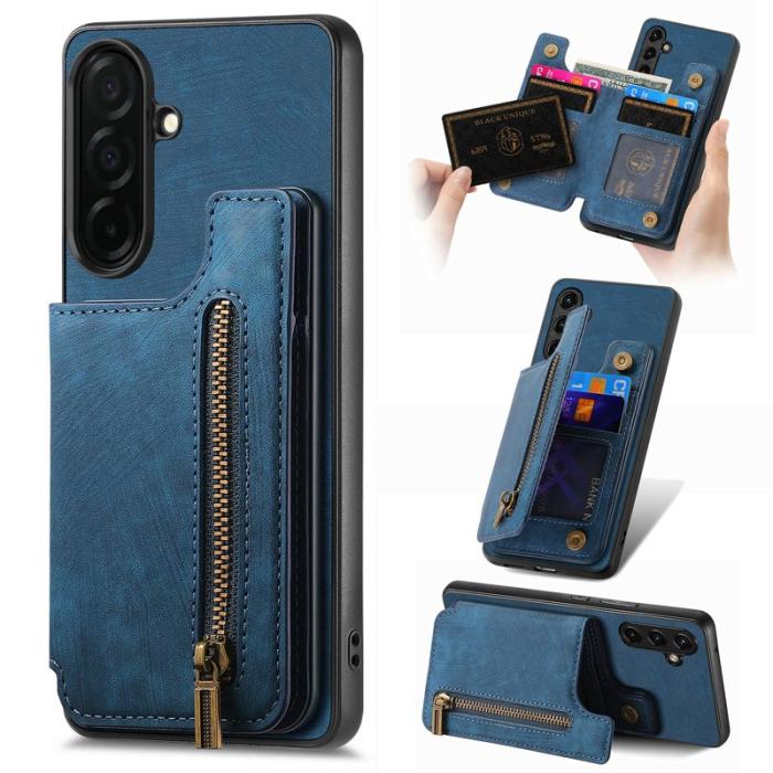 OEM - Mobilfodral för Samsung Galaxy S26 Plus Konstläder med kortfack - Blå