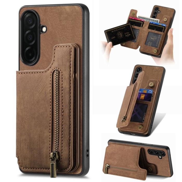 OEM - Mobilfodral för Samsung Galaxy S26 Plus Konstläder med kortfack - Brun