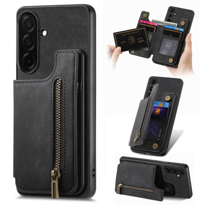 OEM - Mobilfodral för Samsung Galaxy S26 Plus Konstläder med kortfack - Svart