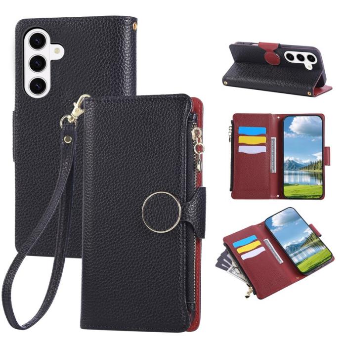 OEM - Plånboksfodral för Samsung Galaxy S26 Plus Konstläder med rem - Svart