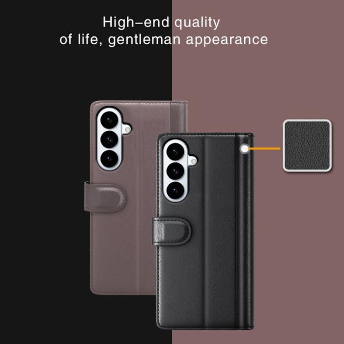 OEM - Plånboksfodral för Samsung Galaxy S26 Plus Äkta läder med ställ - Svart