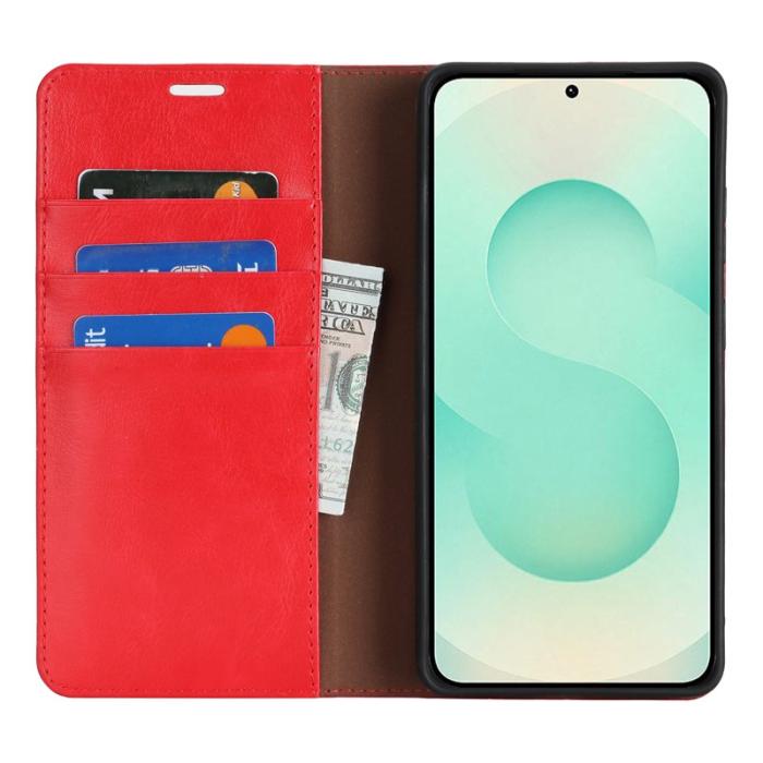OEM - Plånboksfodral för Samsung Galaxy S26 Plus Äkta läder - Röd