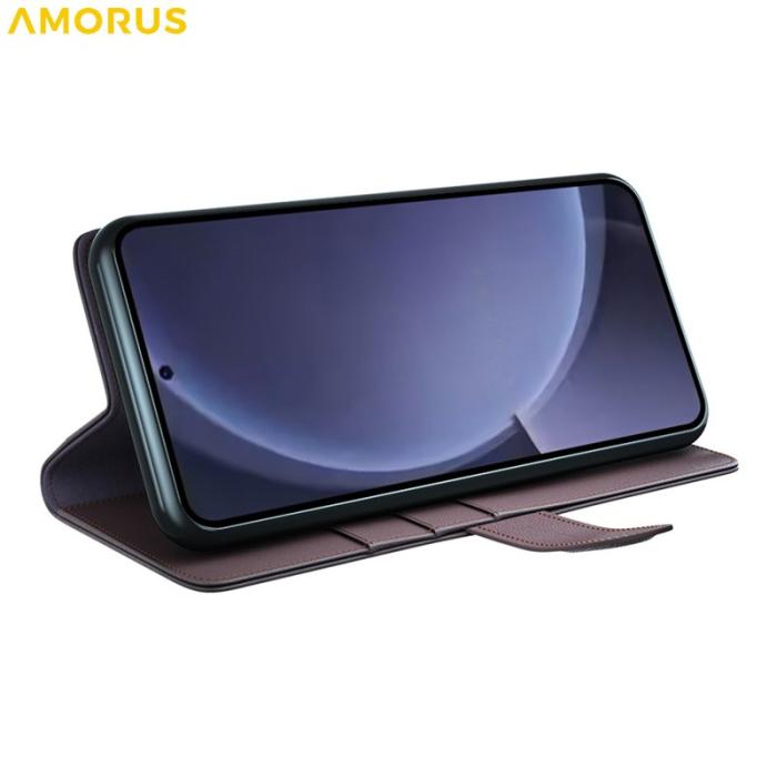 Amorus - Amorus Plånboksfodral för Samsung Galaxy S26 Plus Äkta läder Stativ - Brun