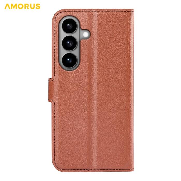 Amorus - Amorus Plånboksfodral för Samsung Galaxy S26 Plus Konstläder Stativ - Brun