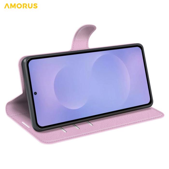 Amorus - Amorus Plånboksfodral för Samsung Galaxy S26 Plus Konstläder Stativ - Rosa