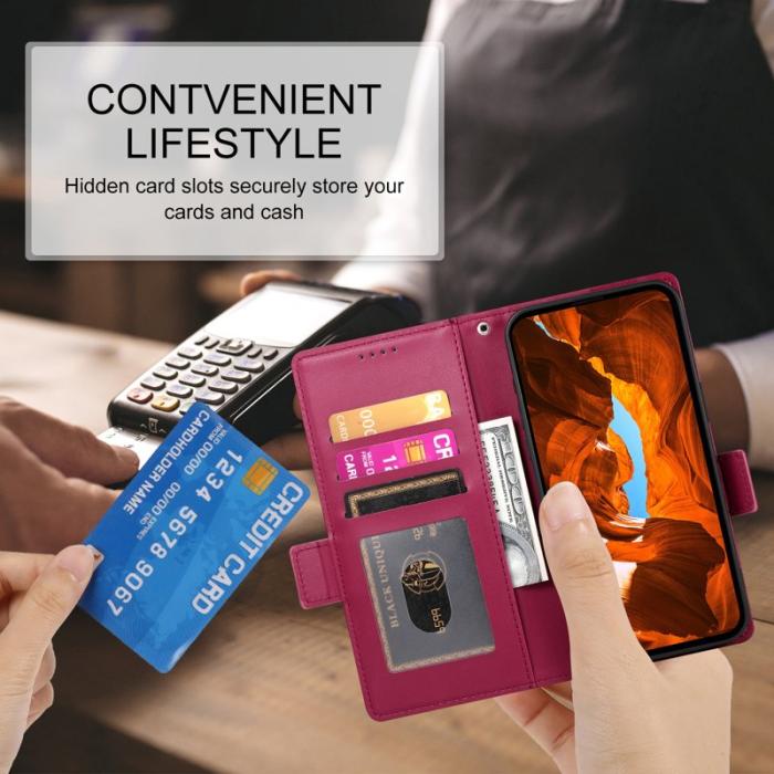 OEM - Plånboksfodral för Samsung Galaxy S26 Plus Konstläder Kickstand - Vinröd