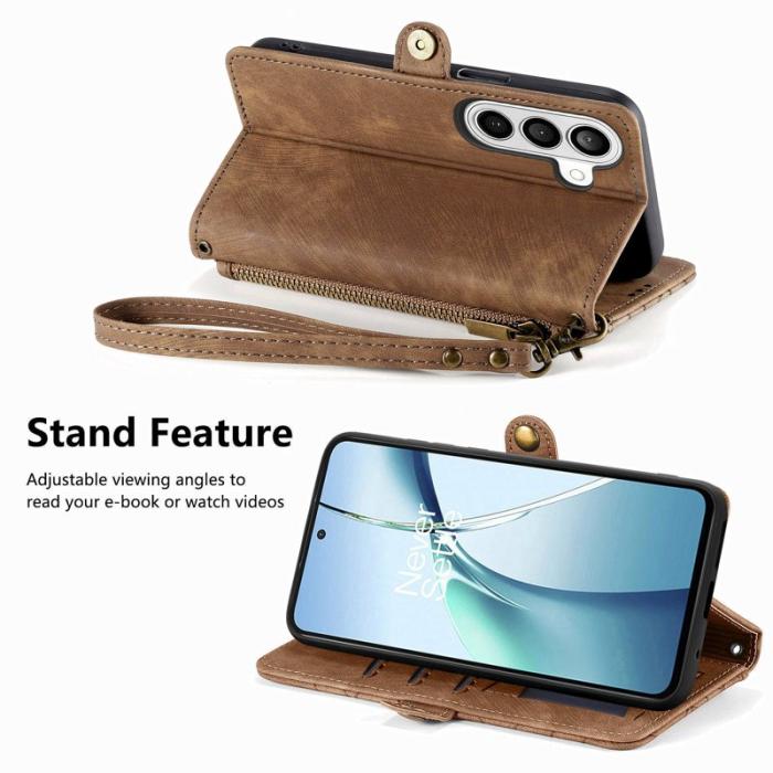 OEM - Plånboksfodral för Samsung Galaxy S26 Plus Konstläder med dragkedja - Brun