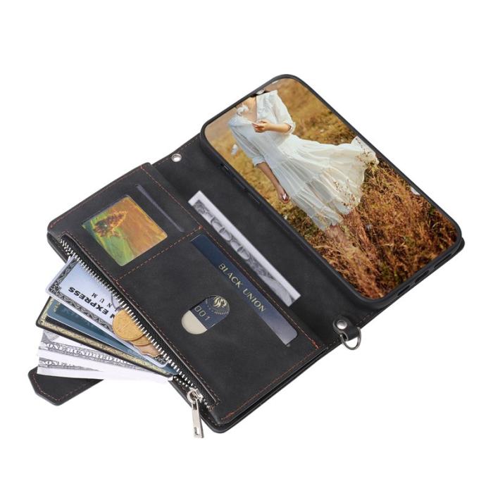 OEM - Plånboksfodral för Samsung Galaxy S26 Plus Konstläder med handledsrem - Svart