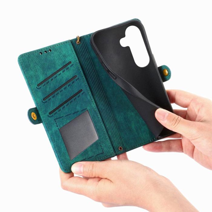 OEM - Plånboksfodral för Samsung Galaxy S26 Plus Konstläder med rem - Grön