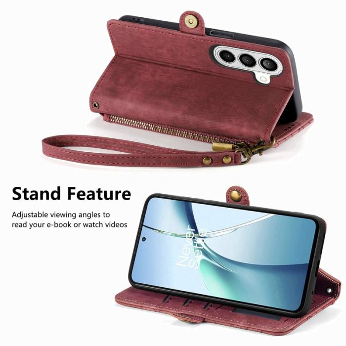 OEM - Plånboksfodral för Samsung Galaxy S26 Plus Konstläder med rem - Röd