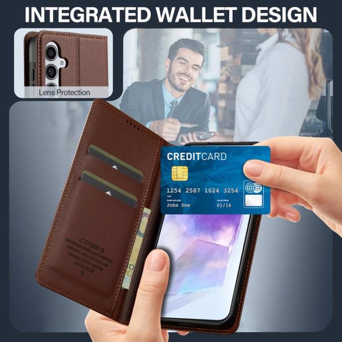 LC.imeeke - LC.IMEEKE Plånboksfodral för Samsung Galaxy S26 Plus Konstläder Ställ - Brun