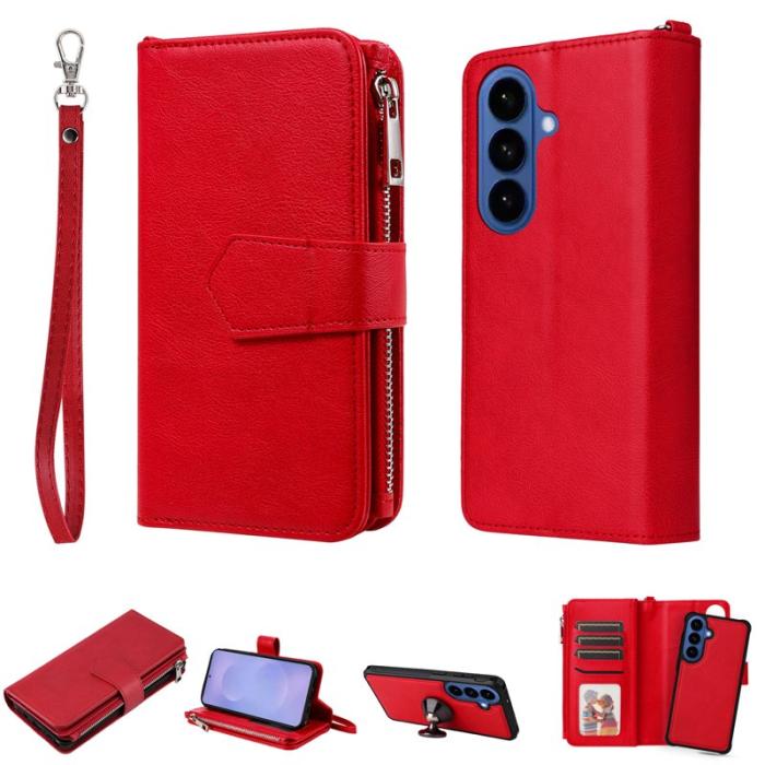 OEM - Plånboksfodral för Samsung Galaxy S26 Plus Magnetiskt Äkta läder - Röd