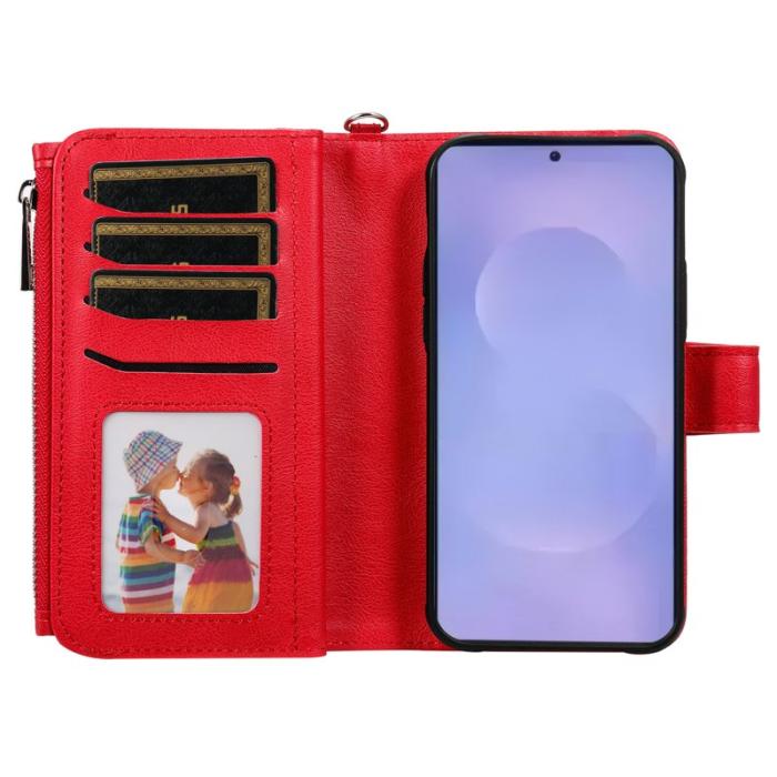 OEM - Plånboksfodral för Samsung Galaxy S26 Plus Magnetiskt Äkta läder - Röd