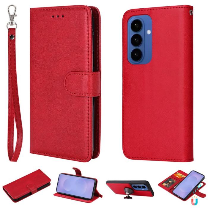 OEM - Plånboksfodral för Samsung Galaxy S26 Plus Magnetiskt Äkta läder - Röd