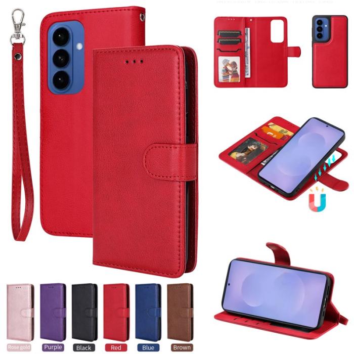 OEM - Plånboksfodral för Samsung Galaxy S26 Plus Magnetiskt Äkta läder - Röd