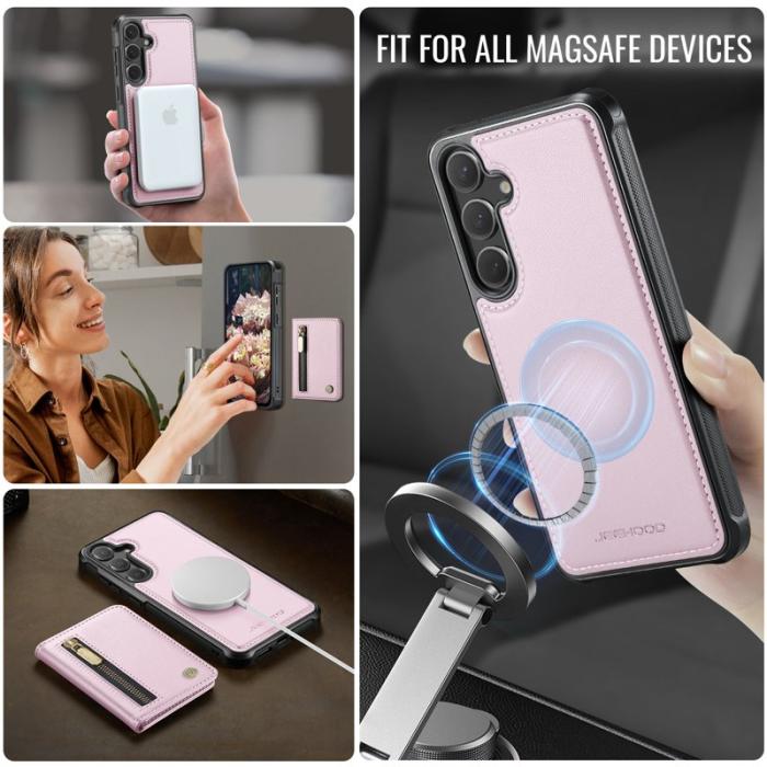 JEEHOOD - JEEHOOD Plånboksfodral för Samsung Galaxy S26 Plus Magnetiskt Konstläder - Rosa