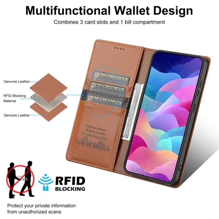 N.BEKUS - N.BEKUS Plånboksfodral för Samsung Galaxy S26 Plus RFID Blocking - Brun