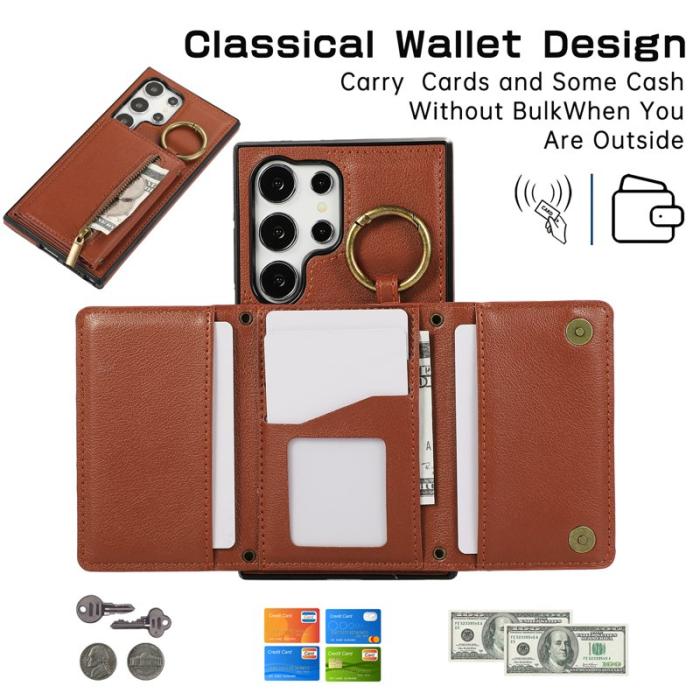 OEM - Plånboksfodral för Samsung Galaxy S26 Ultra Konstläder Kickstand - Brun