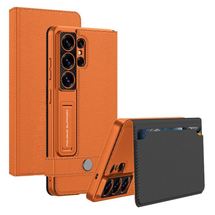 GKK - GKK Mobilfodral för Samsung Galaxy S26 Ultra Konstläder Kickstand - Orange