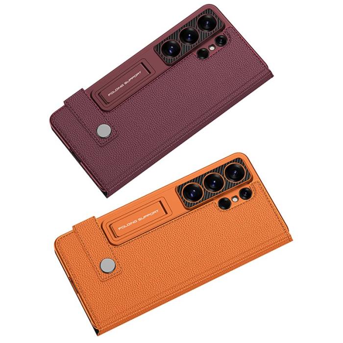 GKK - GKK Mobilfodral för Samsung Galaxy S26 Ultra Konstläder Kickstand - Orange