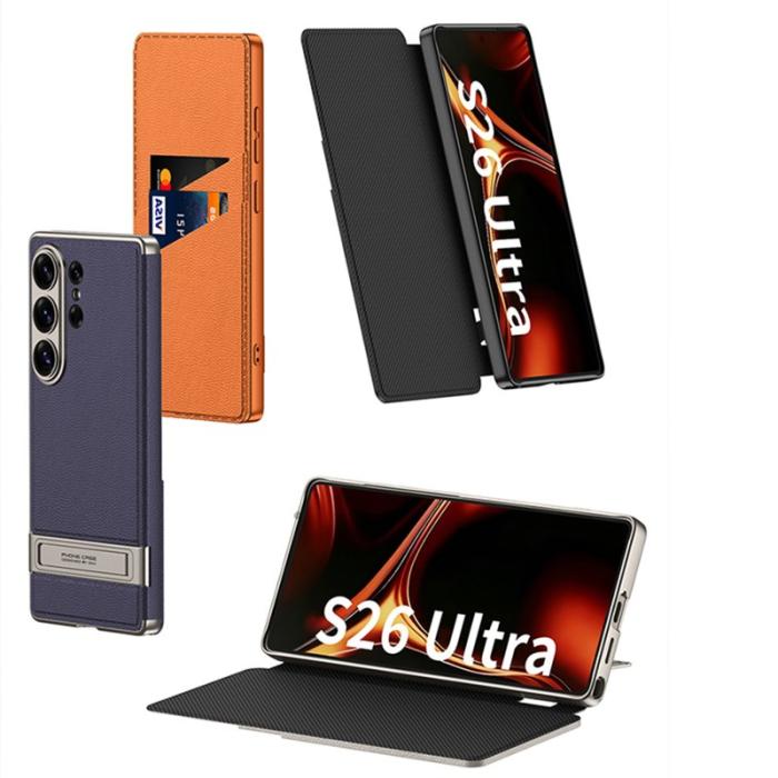 GKK - GKK Mobilfodral för Samsung Galaxy S26 Ultra Konstläder Kickstand - Orange