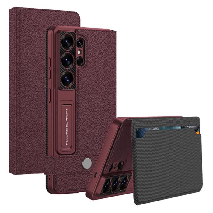 GKK - GKK Mobilfodral för Samsung Galaxy S26 Ultra Konstläder Kickstand - Röd