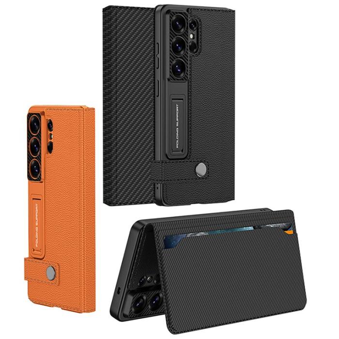 GKK - GKK Mobilfodral för Samsung Galaxy S26 Ultra Äkta läder Kickstand - Svart