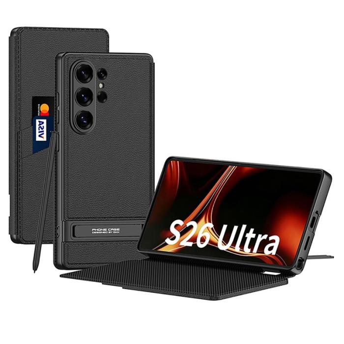 GKK - GKK Mobilfodral för Samsung Galaxy S26 Ultra Äkta läder Kickstand - Svart