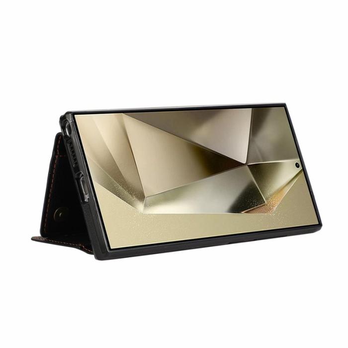 OEM - Plånboksfodral för Samsung Galaxy S26 Ultra Äkta läder Kickstand - Svart