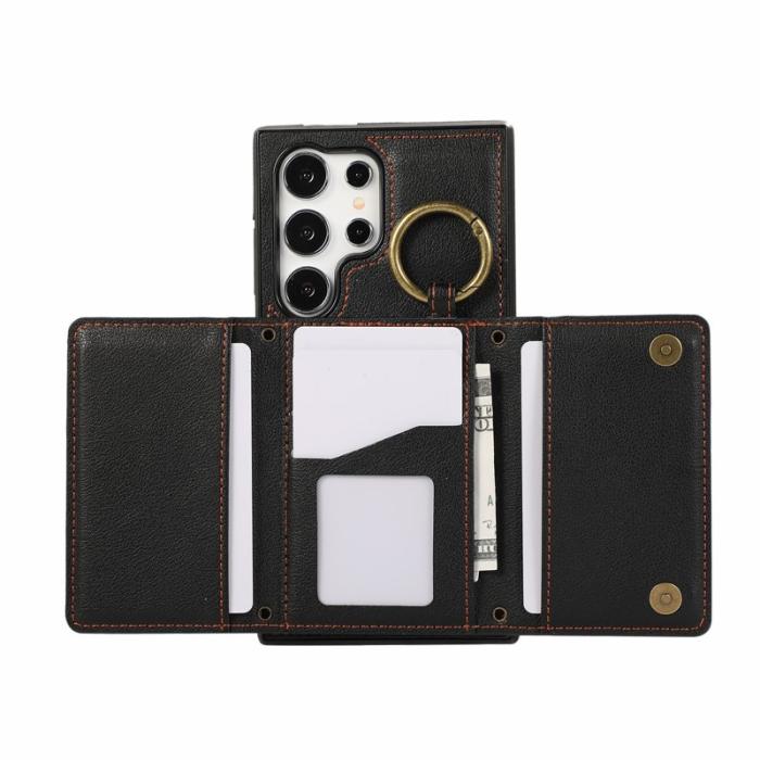 OEM - Plånboksfodral för Samsung Galaxy S26 Ultra Äkta läder Kickstand - Svart