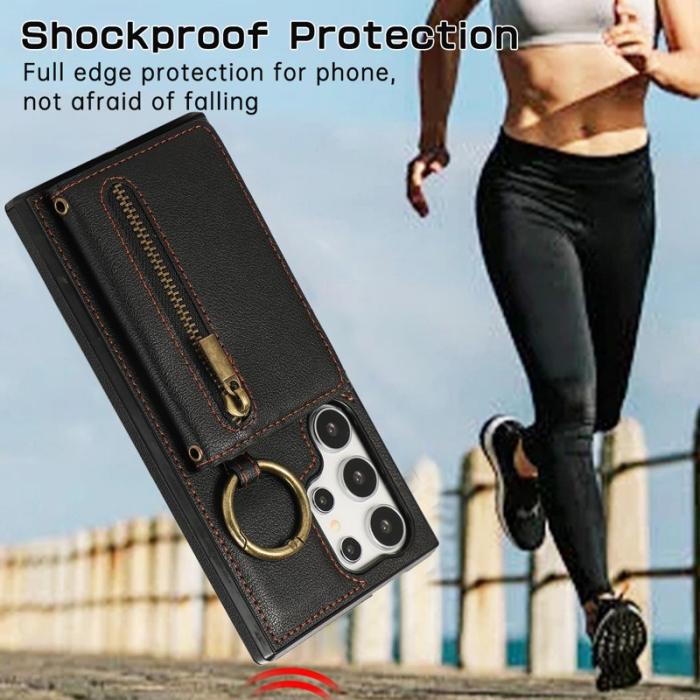 OEM - Plånboksfodral för Samsung Galaxy S26 Ultra Äkta läder Kickstand - Svart