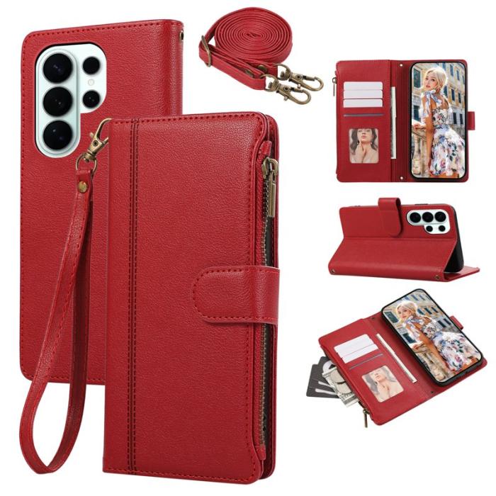 OEM - Mobilfodral för Samsung Galaxy S26 Ultra Konstläder med kortfack - Röd