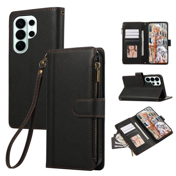 OEM - Mobilfodral för Samsung Galaxy S26 Ultra Konstläder med kortfack - Svart