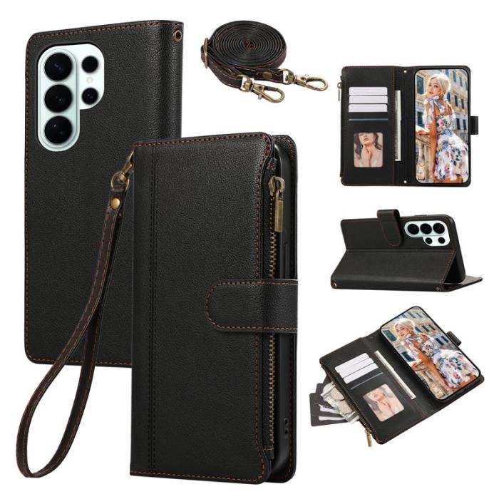 OEM - Mobilfodral för Samsung Galaxy S26 Ultra Konstläder med kortfack - Svart