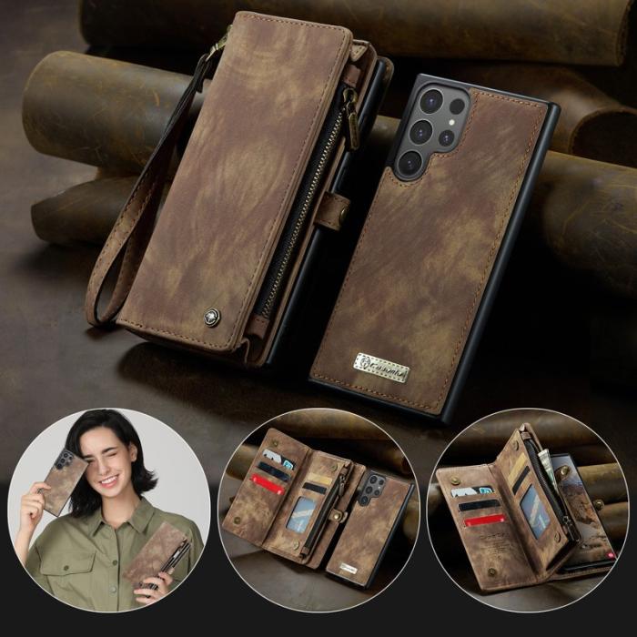 Caseme - CaseMe Plånboksfodral för Samsung Galaxy S26 Ultra Äkta läder med rem - Brun