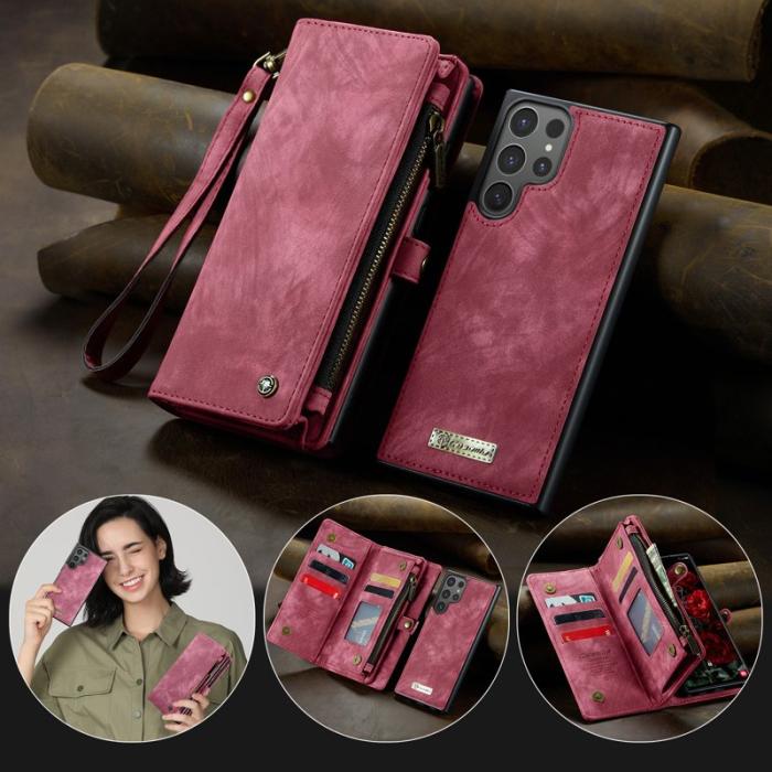 Caseme - CaseMe Plånboksfodral för Samsung Galaxy S26 Ultra Äkta läder med rem - Röd