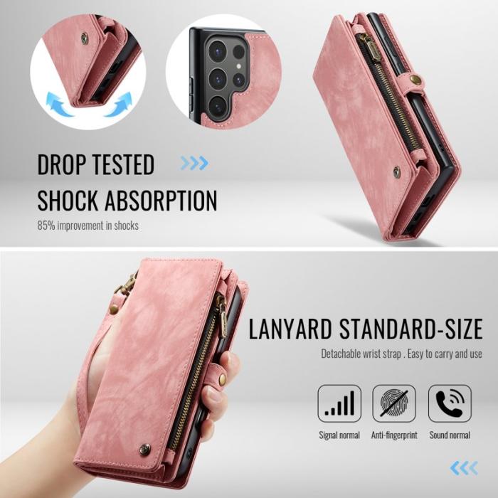 Caseme - CaseMe Plånboksfodral för Samsung Galaxy S26 Ultra Äkta läder med rem - Rosa