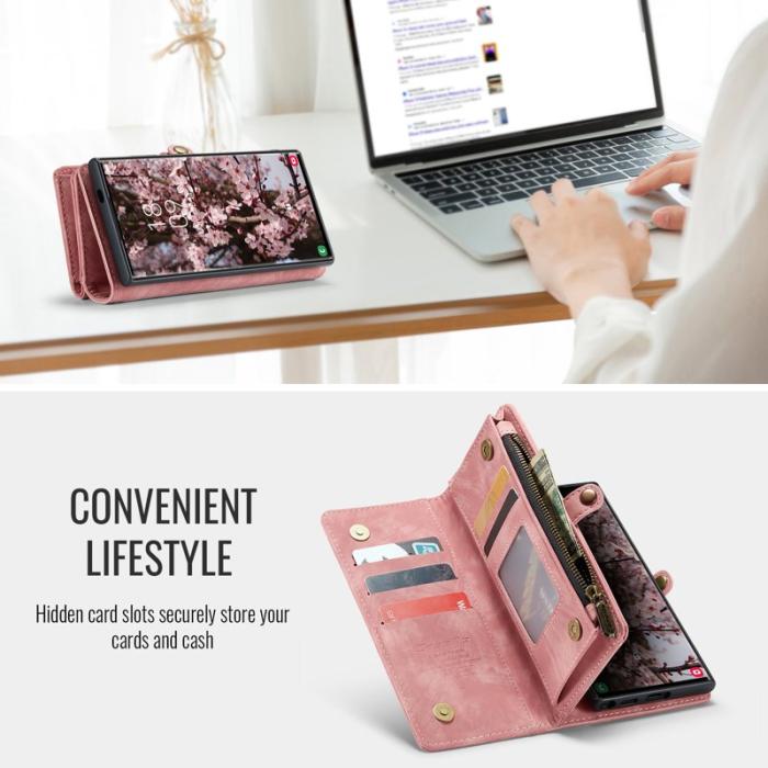 Caseme - CaseMe Plånboksfodral för Samsung Galaxy S26 Ultra Äkta läder med rem - Rosa