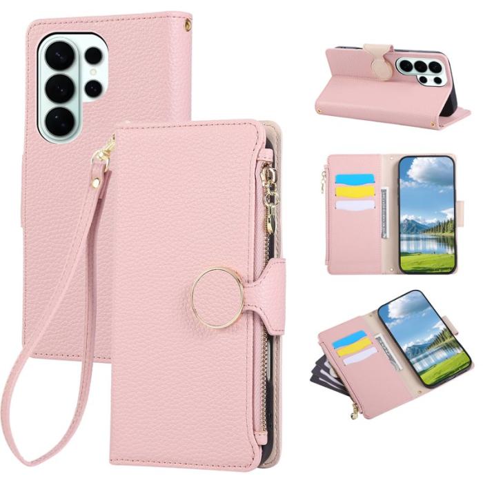 OEM - Plånboksfodral för Samsung Galaxy S26 Ultra Konstläder med rem - Rosa