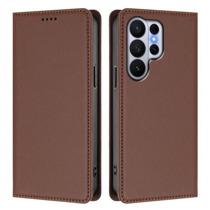 OEM - Plånboksfodral för Samsung Galaxy S26 Ultra Äkta läder RFID - Brun