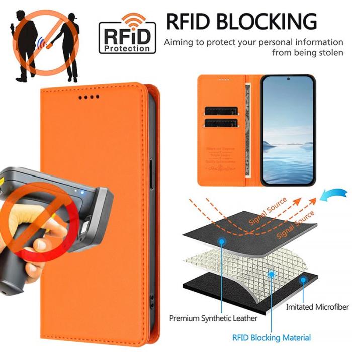 OEM - Plånboksfodral för Samsung Galaxy S26 Ultra Äkta läder RFID - Orange