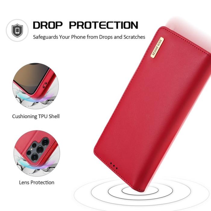 Dux Ducis - Dux Ducis Plånboksfodral för Samsung Galaxy S26 Ultra Äkta läder RFID - Röd